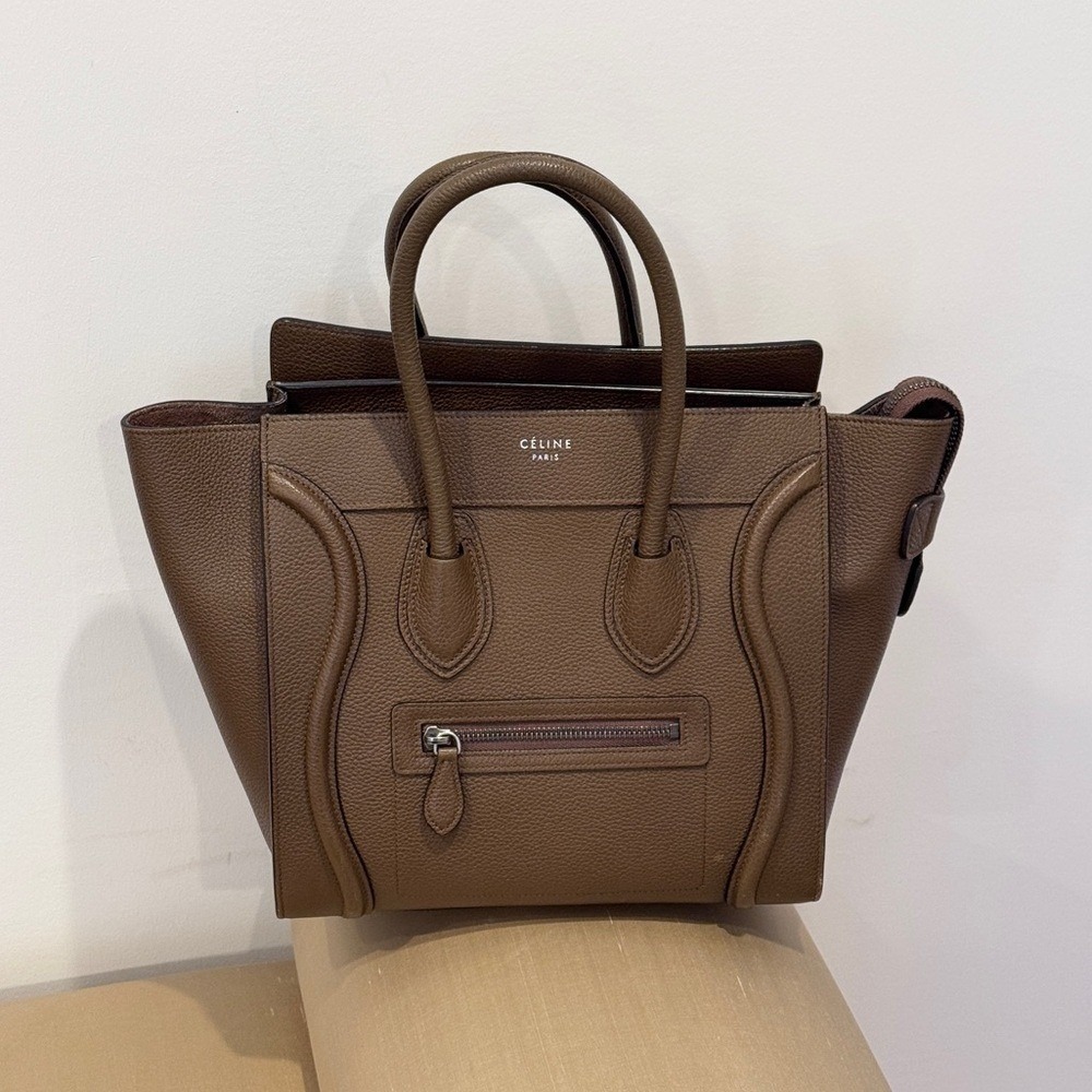CELINE   Grained Leather Micro  Luggage Tote bag in Taupe color